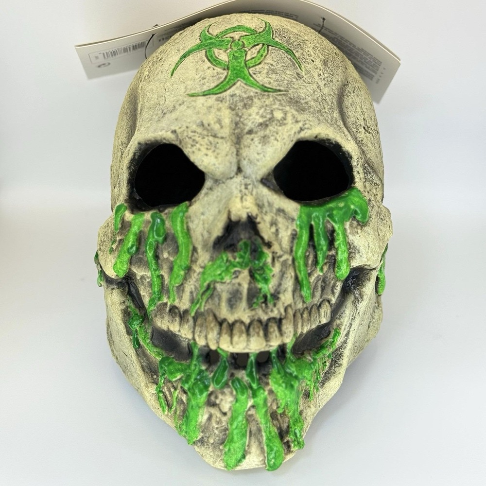 Radioactive Skull Mask Glow Black Light Biohazard Zombie Latex Halloween NWT‎ - Picture 2 of 9